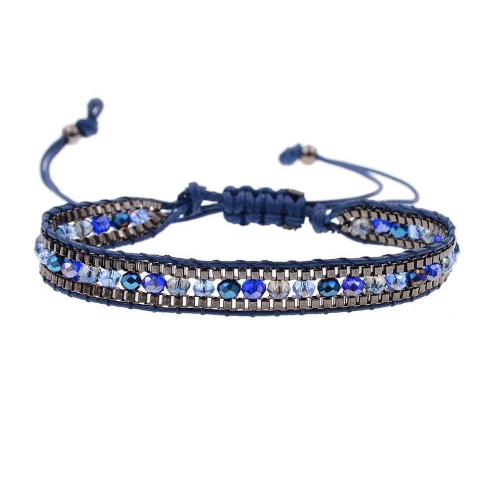 Blue Multi Bead Pull String Bracelet